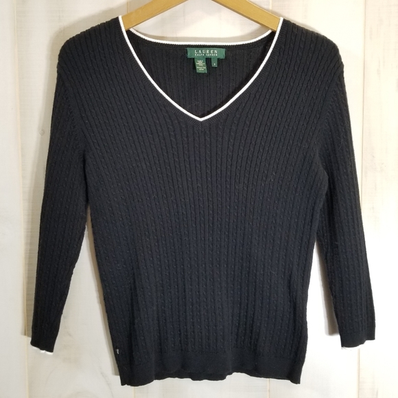 Lauren Ralph Lauren Sweaters - Lauren Ralph Lauren Black Cable V Neck Sweater S